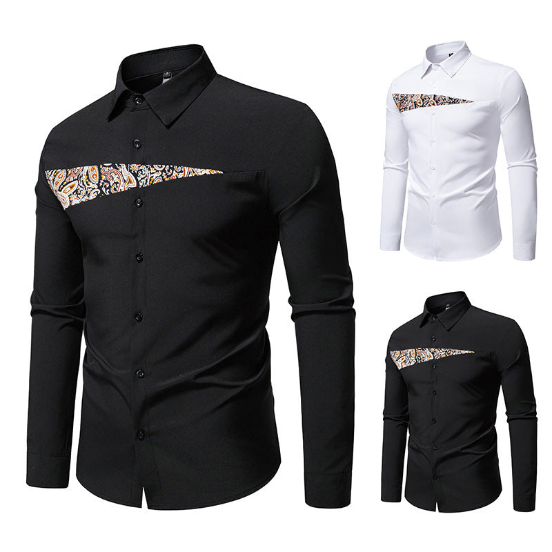 New Men's Paisley Color Matching Design Casual Long-sleeved Shirt