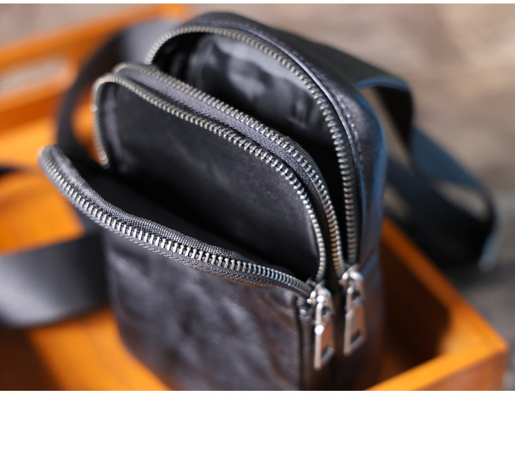 Men's Messenger Bag Genuine Vegetable Tanned Cowhide Leather Pouch Chest Shoulder Bag