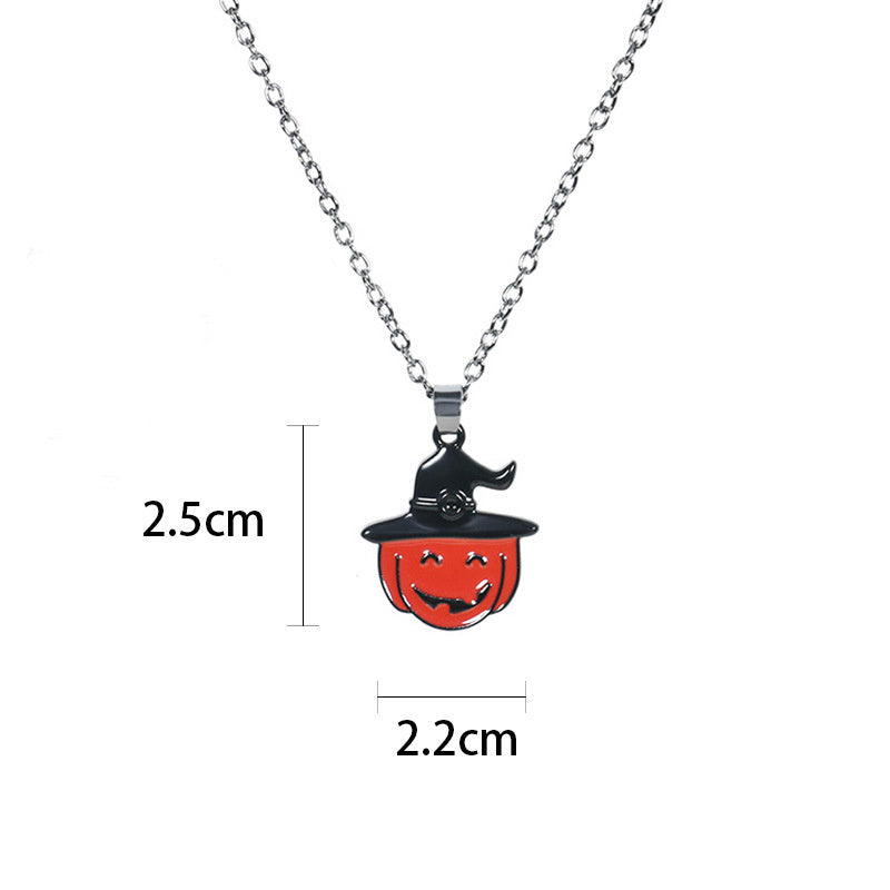 Halloween Gothic Skull Bat Pumpkin Pendant Necklace - Spooky Jewelry