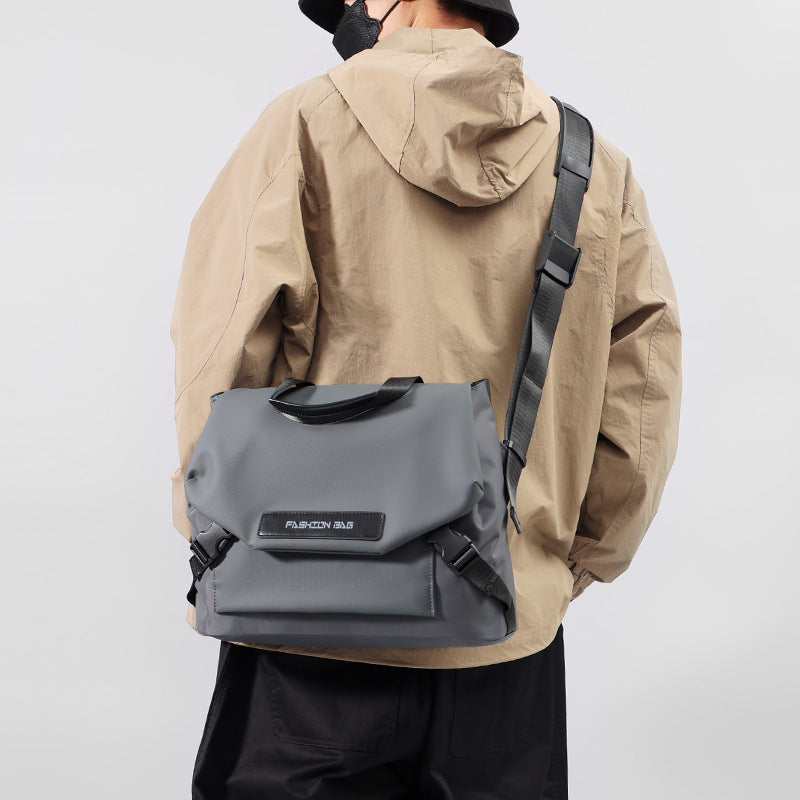 Waterproof Wear Resistant Crossbody Bag For Men Leisure Travel Small Square Cycling Bag With Nylon Lining Black And Gray