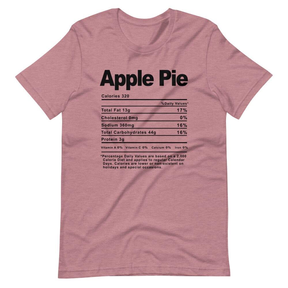Mauve T-shirt with 'Apple Pie' text and nutrition facts graphic