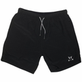 Men's black pro short with elastic waist and lace-up drawstring, side logo detail