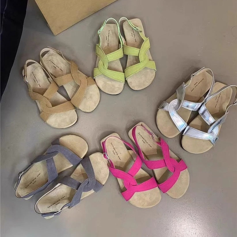 Retro Cross Strap Buckle Sandals - Women's Summer Vintage Style Shoes