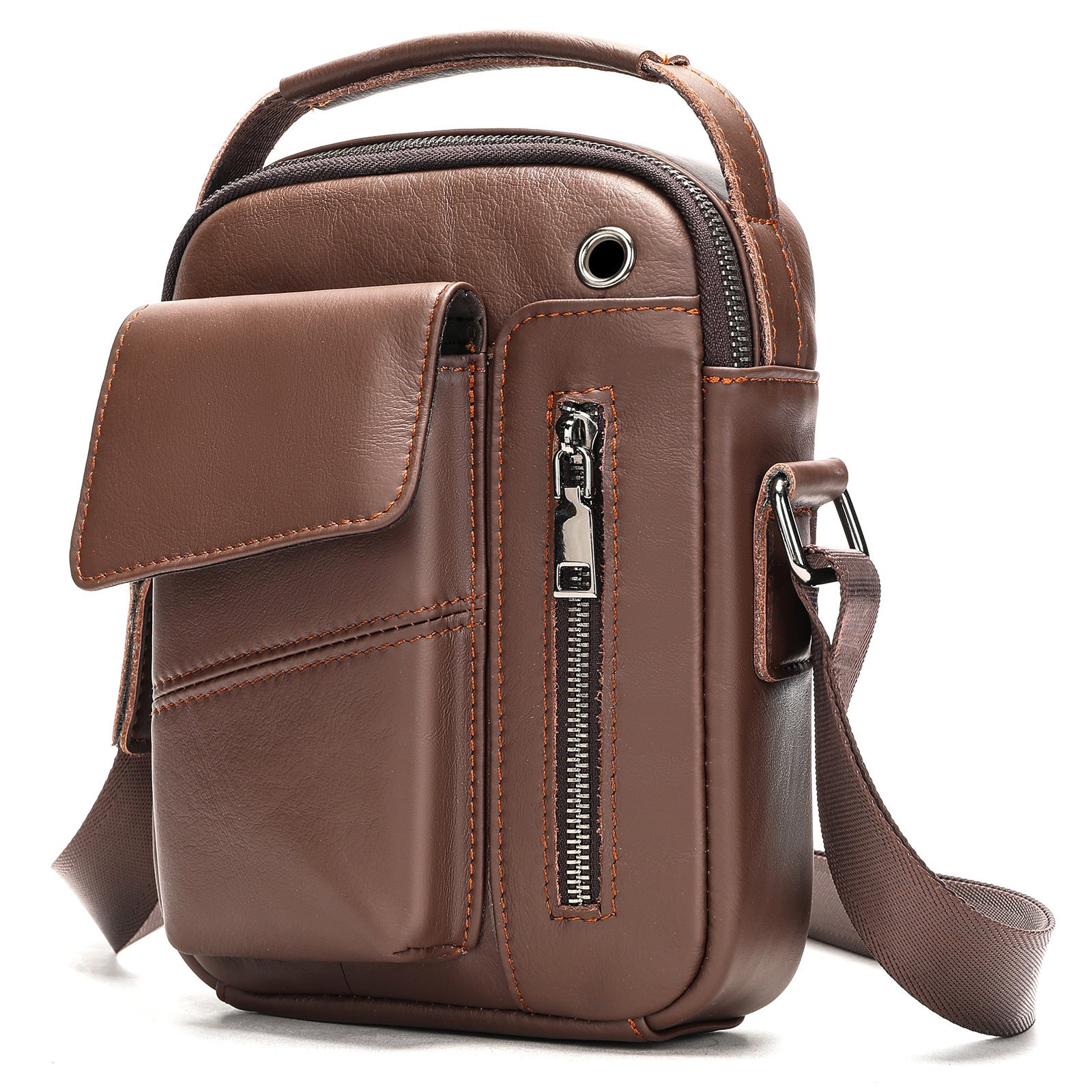 Men's Minimalist Leather Crossbody Bag for Business and Travel Genuine Cowhide Wear Resistant