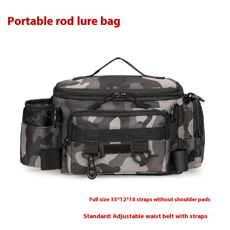 Camouflage Large Capacity Multifunctional Fishing Waist Bag For Insertion Pole And Lure Oxford Cloth