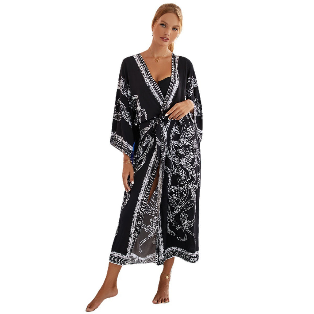 New Rayon Printed Beach Sun Protection Outerwear Cover-up Women