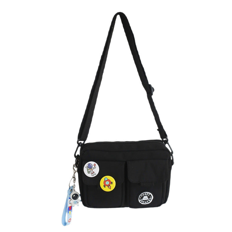 Mens Nylon Shoulder Crossbody Messenger Bag With Badge Pendants Breathable Ultra Light Street Style