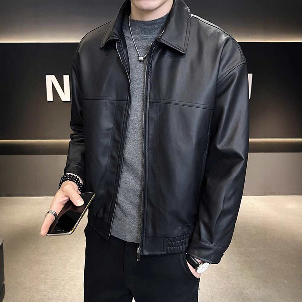 Slim-fit Trendy High-grade Pu Shuai Motorcycle Retro Minority Leather Coat