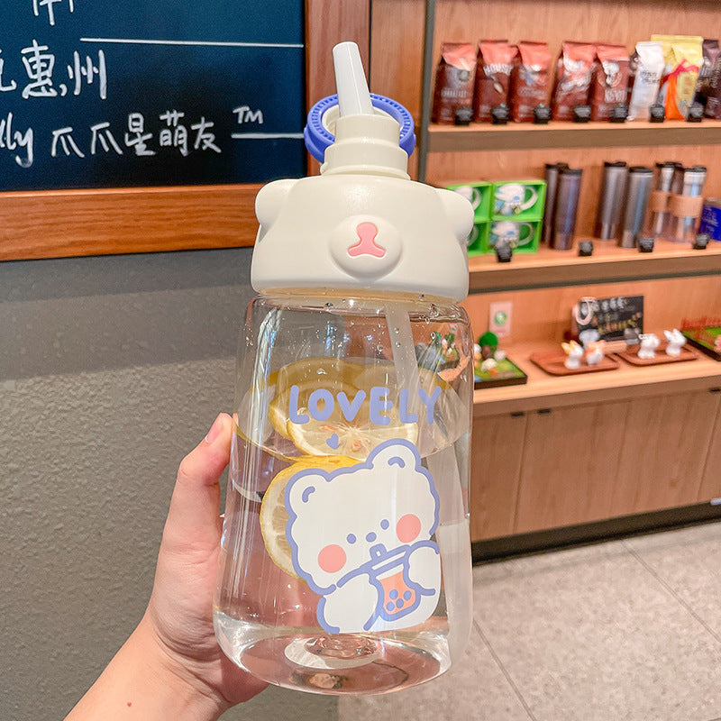 Summer Super Cute Cartoon Water Cup With Straw Portable Student Water Bottle Reusable Logo Print