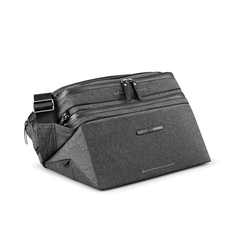 Multifunctional UV Sterilization Shoulder Bag For Business Travel Polyester Dark Gray Soft Surface Sandwich Pocket