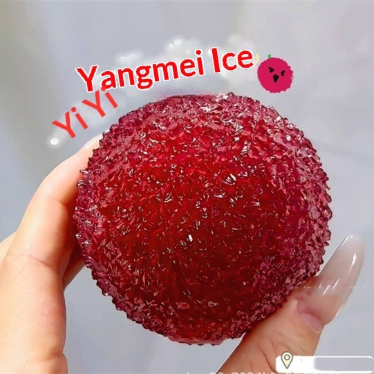 Red textured bayberry-shaped squishy stress toy with short stem, handheld