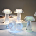 Set of mushroom jellyfish night lights with glowing warm white and cool color domes
