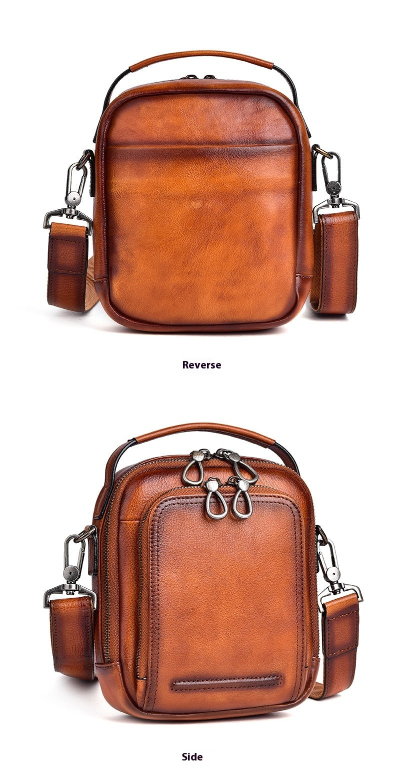 Genuine Leather Cowhide Retro Mens Messenger Bag Casual Everyday Travel with Single Shoulder Strap