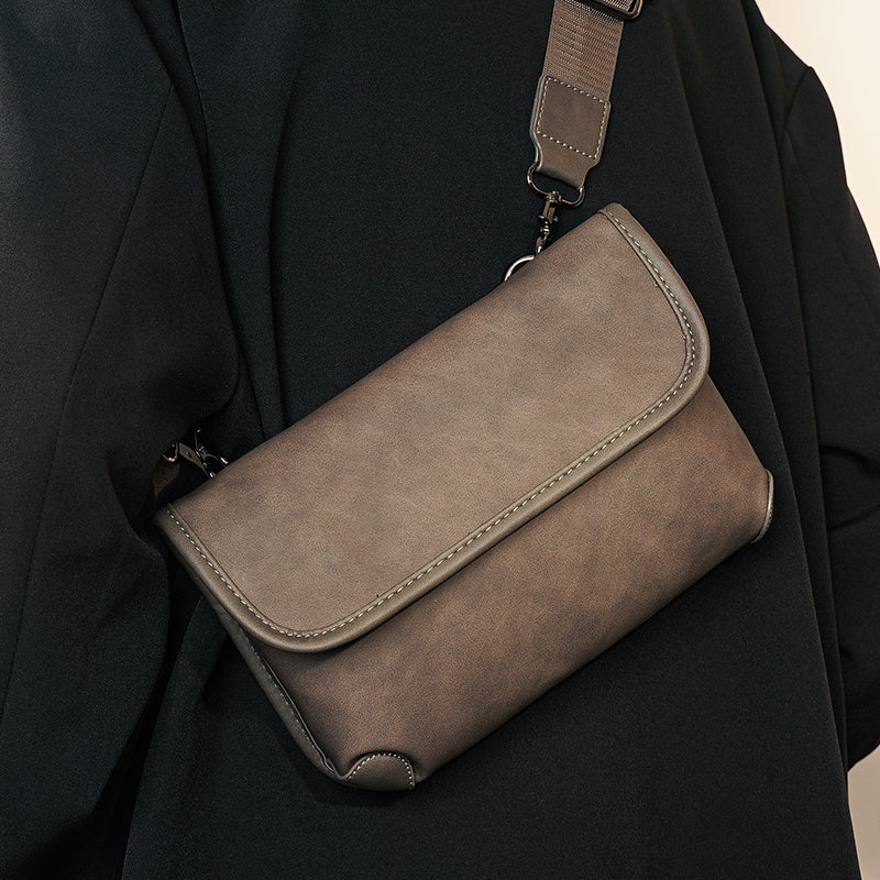 Premium Leather Plaid Check Shoulder Bag For Men Urban Street Style Crossbody Bag