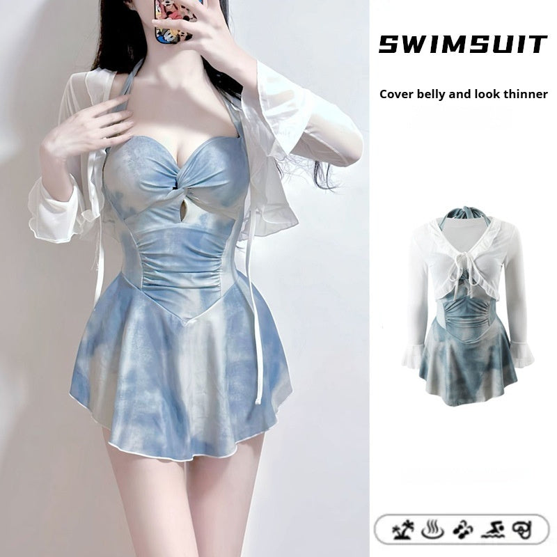 Women's Siamese Conservative Thin High-grade Small Chest Push Up Hot Spring Swimwear