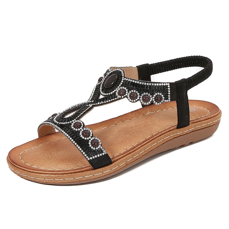 Frosted Bohemian Sandals - Women's Summer Rhinestone TPR Sole Shoes
