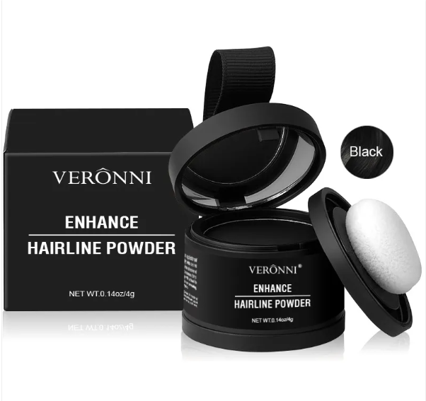Hairline powder concealer in Black shade with black compact and applicator puff