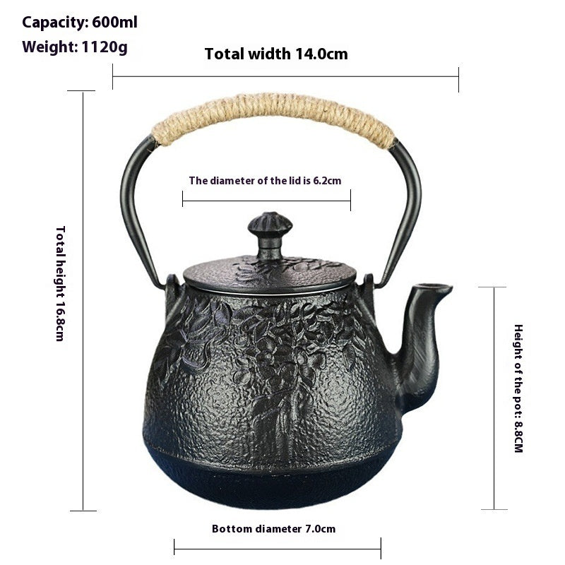 600ml Kettle Teapot With Tea Filter Assorted Designs Cast Iron Style Tea Set For Stove Top