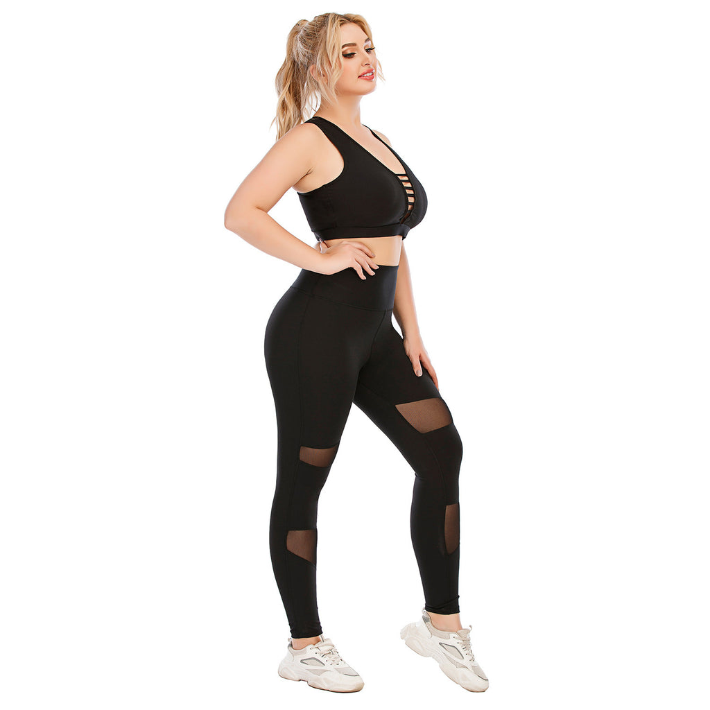 Plus Size Yoga Set For Women Tight Fit Workout Clothes Nylon Polyester Athletic Wear