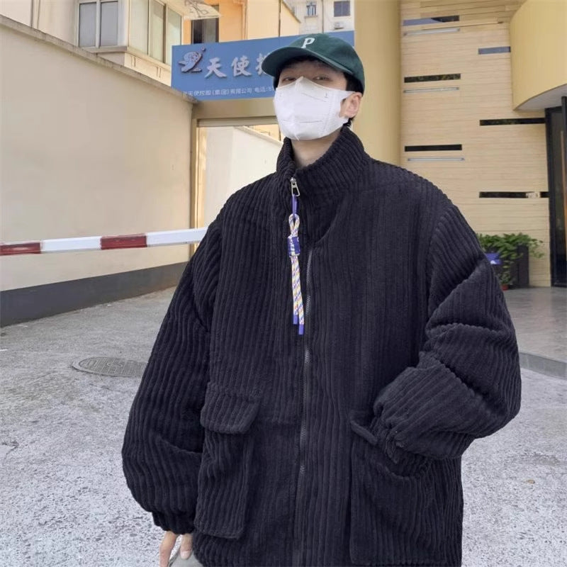 Men's Japanese Fashion Brand Thick Warm Corduroy Bread Coat