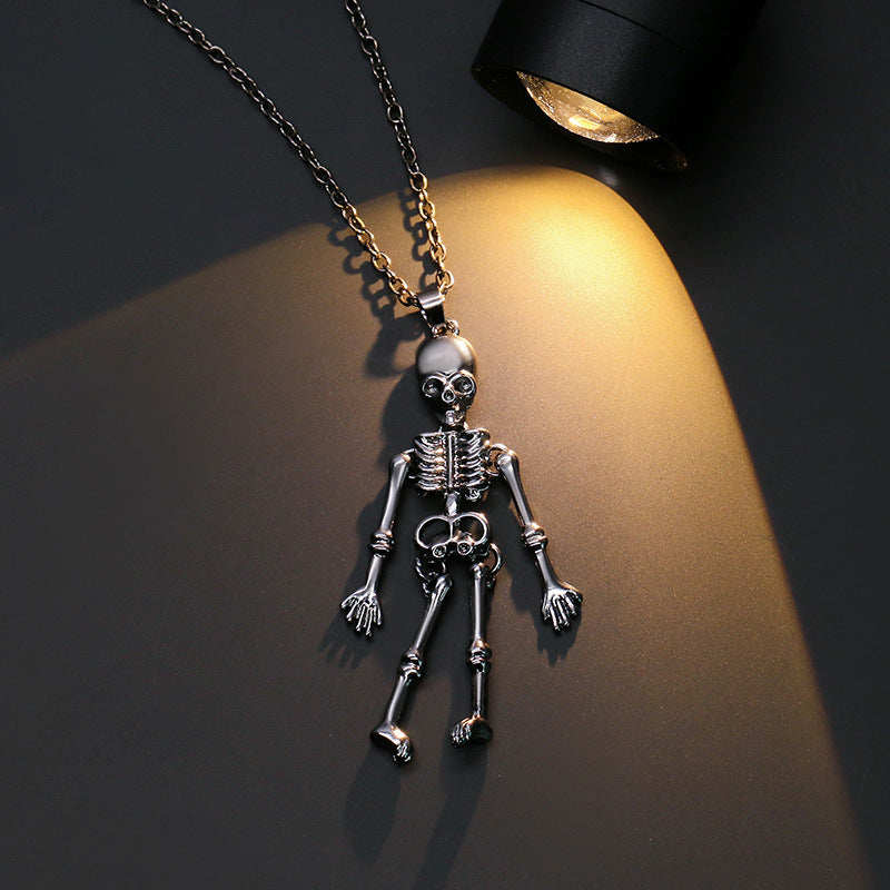 Halloween Gothic Skull Bat Pumpkin Pendant Necklace - Spooky Jewelry