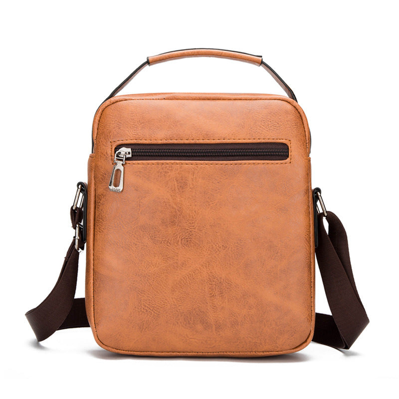 Retro Mens Document Messenger Bag In Synthetic Leather With Single Shoulder Strap Vertical Square Shape Brown Or Black