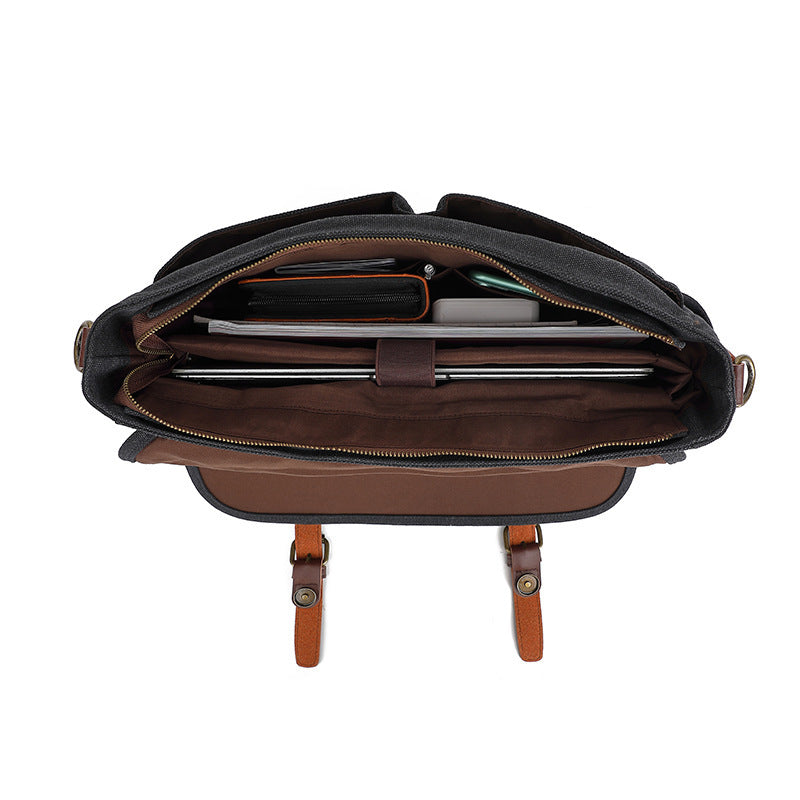 Canvas Retro Mens One Shoulder Satchel Bag Wear Resistant for Business Travel Black Gray Brown