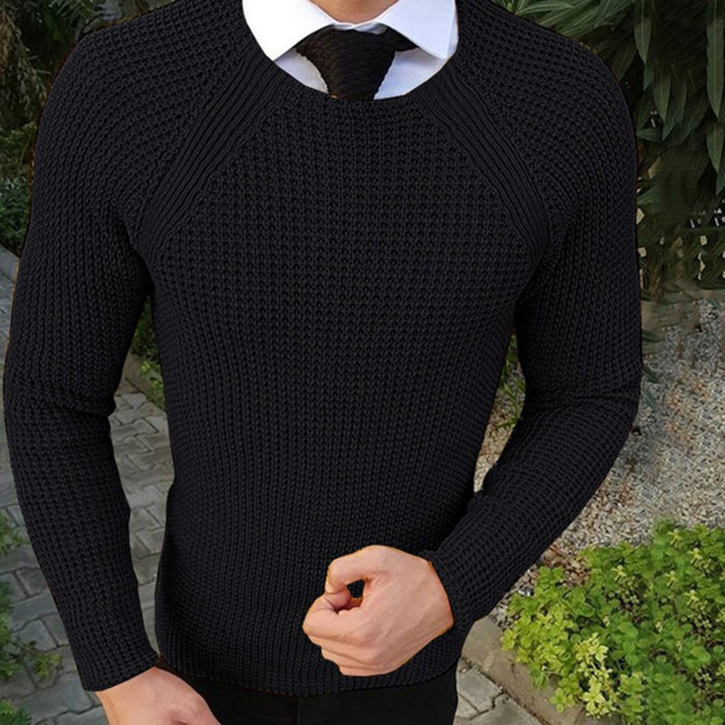 Men's Knitting Sweater Top Solid Color Round Neck