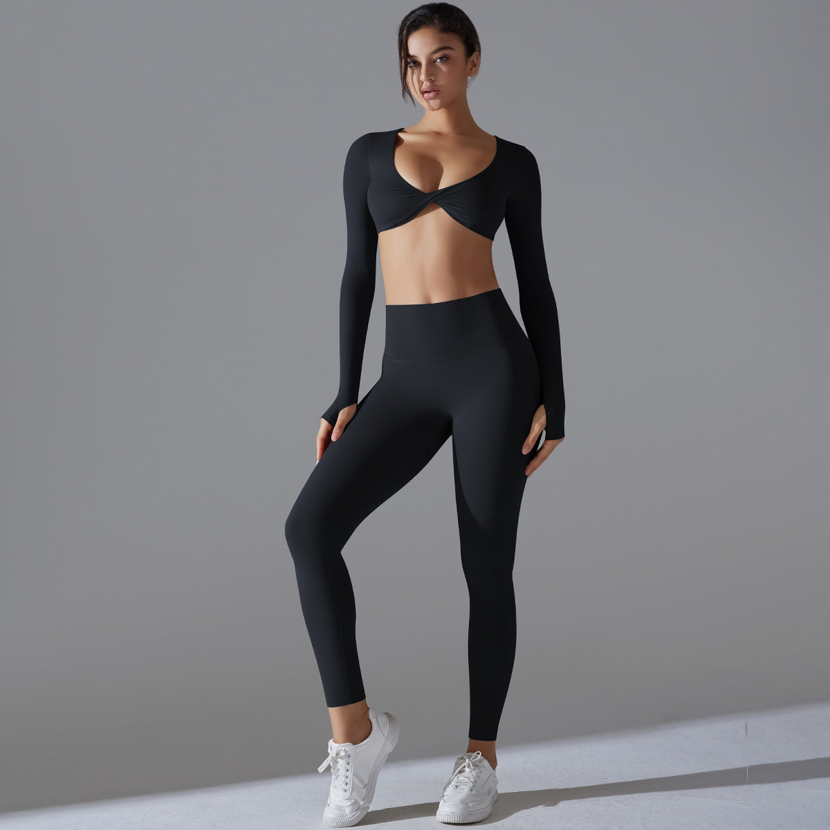 Yoga Clothes Sports Push Up Long Sleeve Top And Antibacterial Trousers Set For Workout Available In Multiple Colors