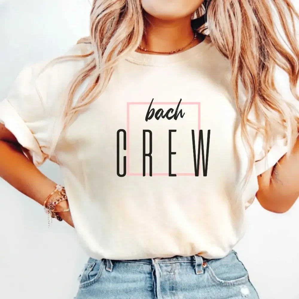 Bach crew print off-white crewneck T-shirt with black block lettering