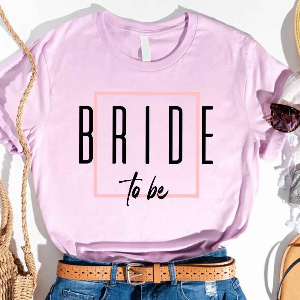 Bride to be print lavender crewneck T-shirt with pink square outline