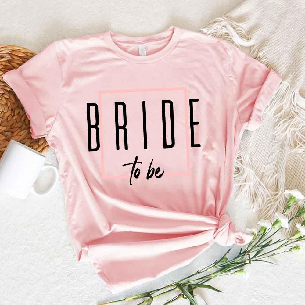 Bride to be print pink crewneck T-shirt with square pink outline