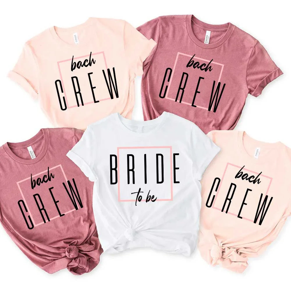Set of crewneck T-shirts in pink, rose, and white with “BRIDE to be” front prints