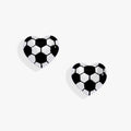 Silver soccer ball heart stud earrings, black and white enamel, matching pair