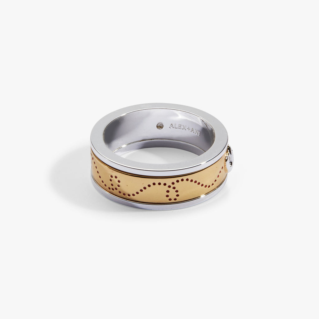 Two-tone baseball fidget ring with perforated gold band and baseball emblem detail