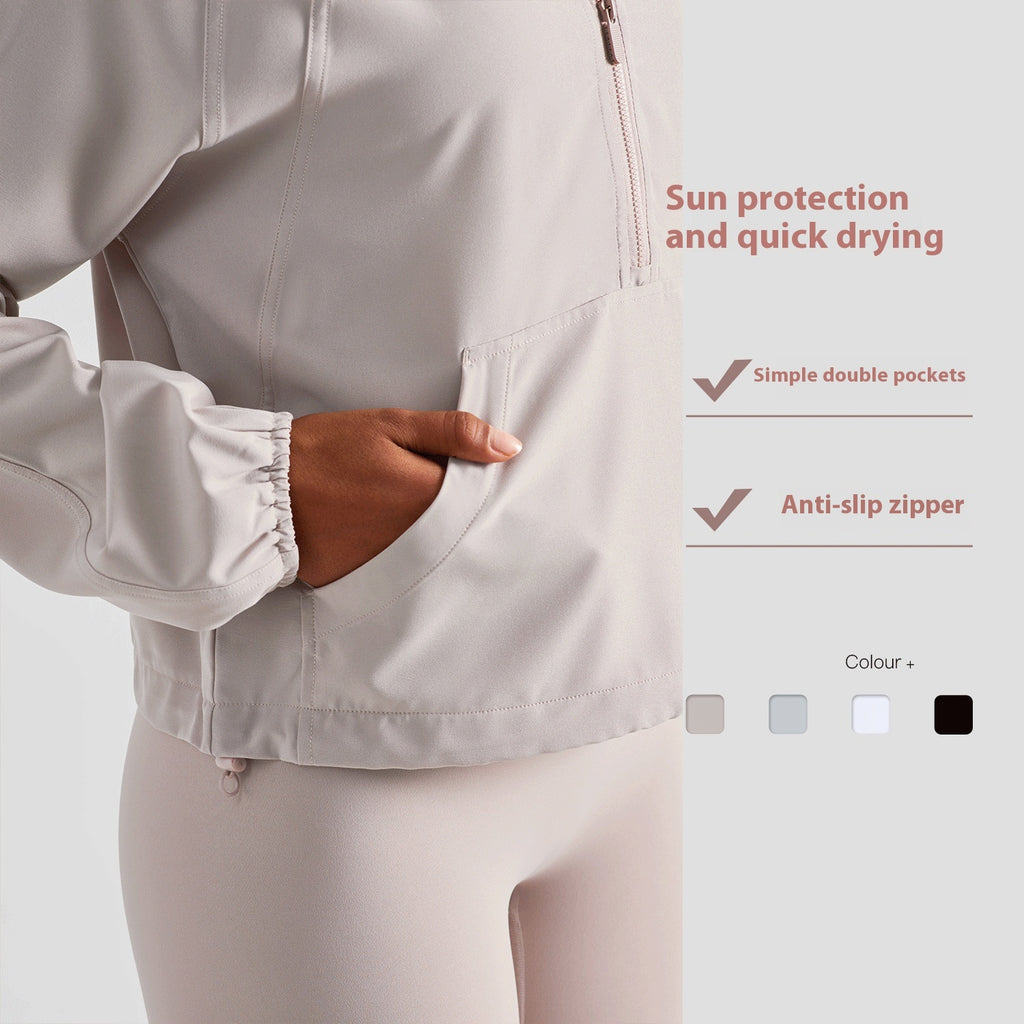 Women's Half Zip Drawstring Workout Set Polyester Spandex Activewear For Running Fitness And Gym