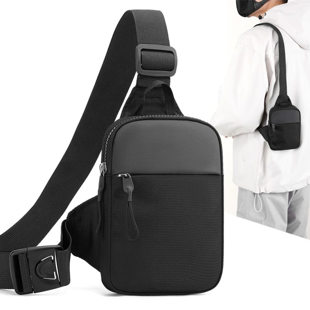 Men's Black Shoulder Messenger Bag Waterproof Oxford Cloth Mini Chest Travel Bag For Leisure