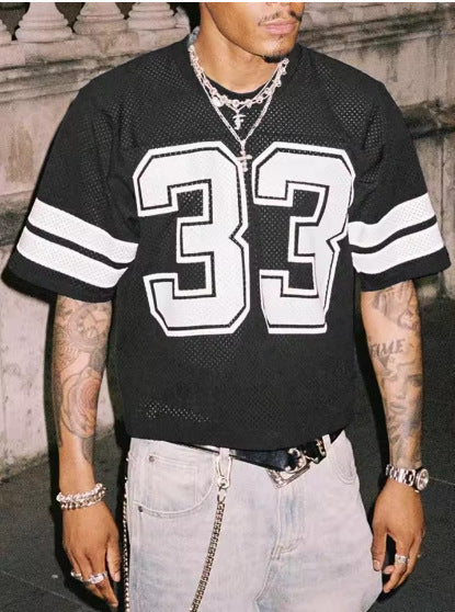 Summer Men's Mesh Sports Jersey T-shirt Round Neck Loose Fashion Street Wear Hip Hop Style Short Sleeve