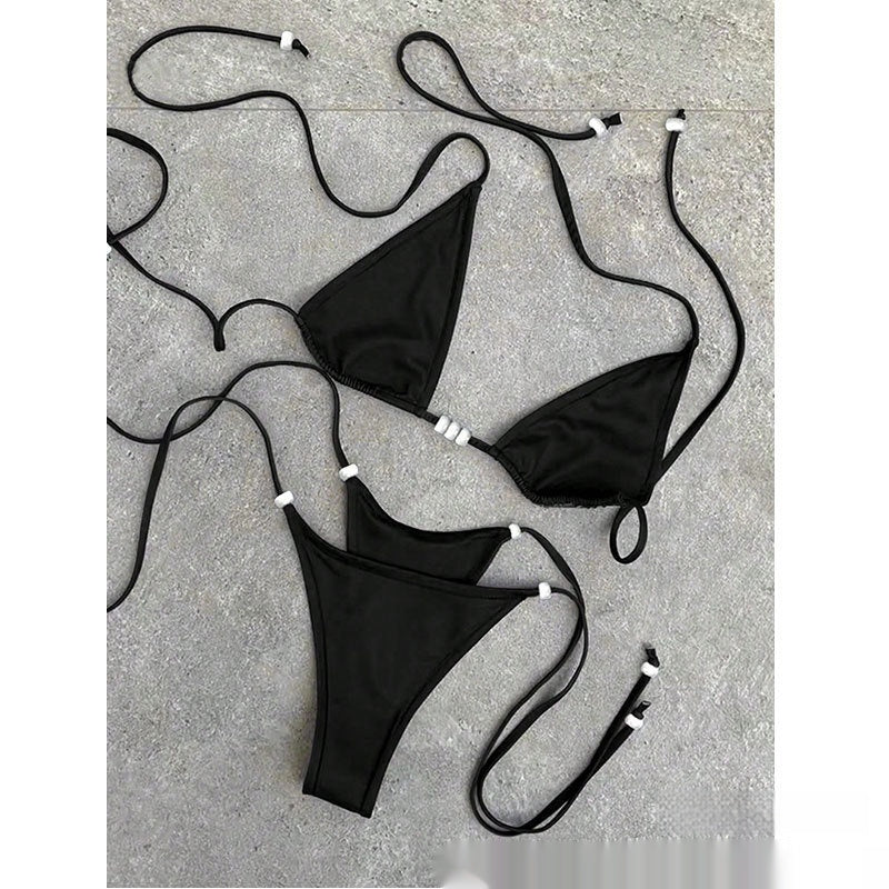 Simple Women's Seperated Swimwear Lace-up Exposed Back