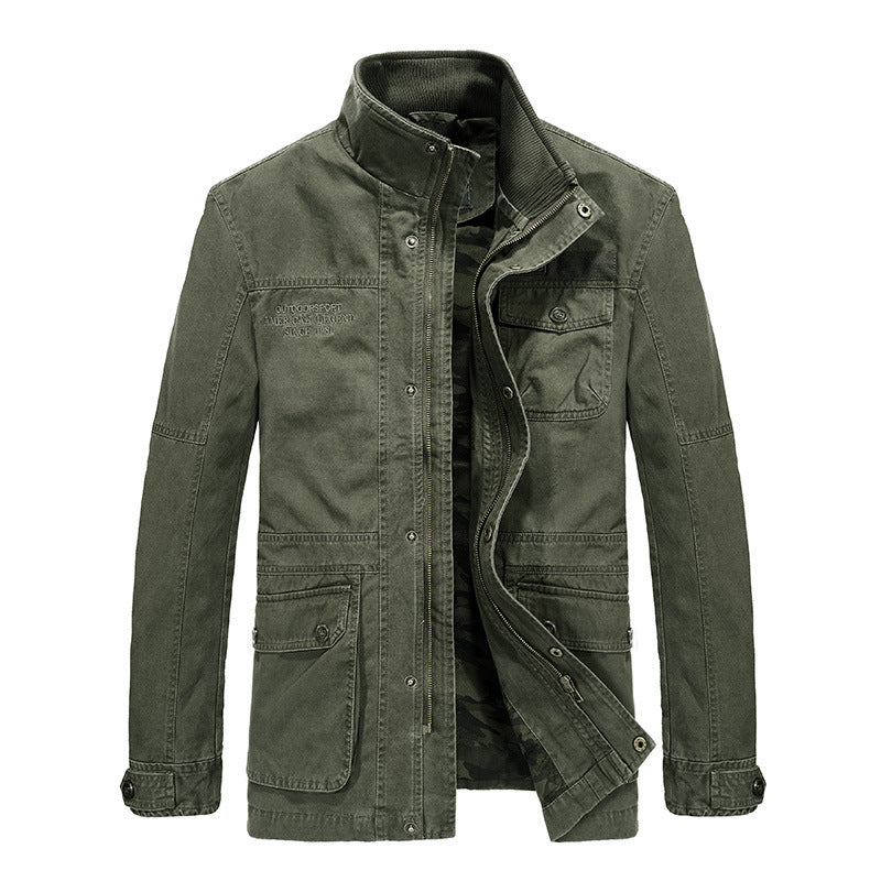 Men's Mid-length Loose Cotton Washed Long-sleeved Jacket