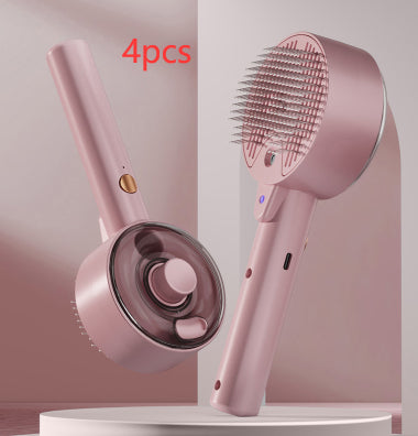 Pet grooming comb with UVC sterilization, pink brush with comb bristles and UVC base