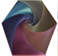 Hexagon sensory fidget toy with multicolor spiral ridges and a small concentric core.
