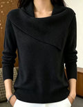 Women's relaxed-fit lapel pullover sweater, black knit