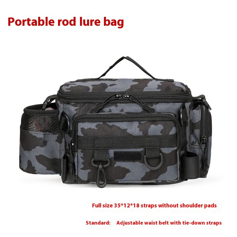 Camouflage Large Capacity Multifunctional Fishing Waist Bag For Insertion Pole And Lure Oxford Cloth