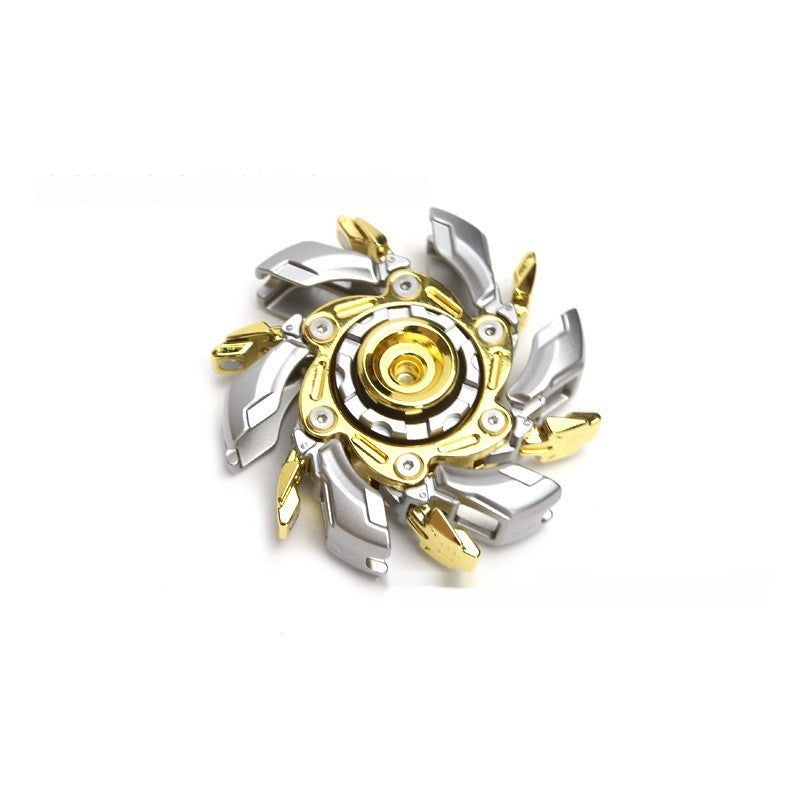 Gold and silver rotating fingertip decompression gyro toy with spoked metal blades