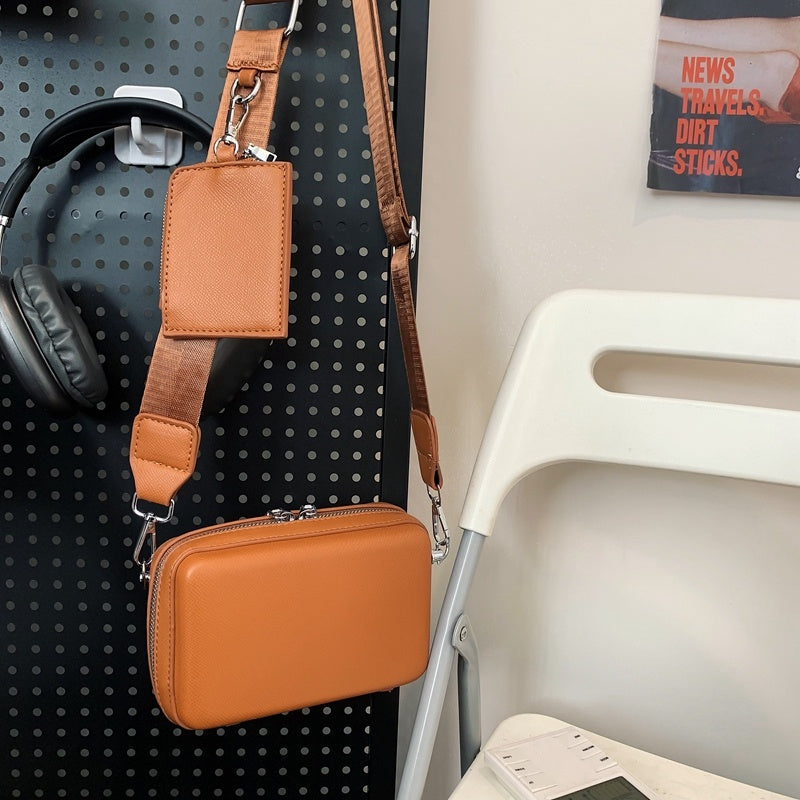 Mens Crossbody Bag PU Leather Pure Color All Matching Street Style Minimalist Single Shoulder Zipper Closure Leisure Bag