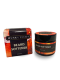 Beard softener set with amber-scented jar and box, orange-brown label