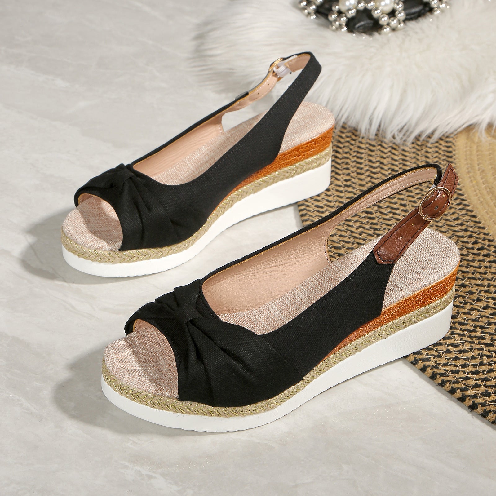 Bow Wedge Casual Sandals - Women's Comfortable Summer Footwear