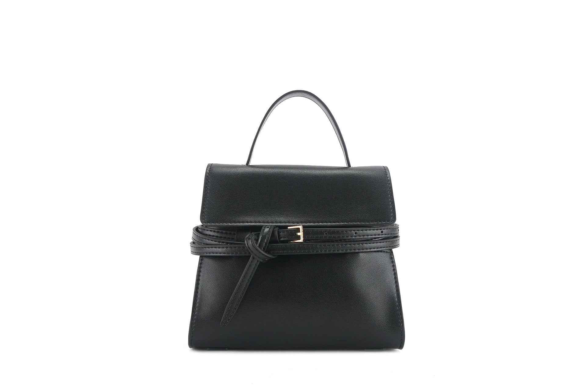 Portable Genuine Leather Shoulder Bag With Buckle Crossbody In Black Small Size 20x10x18cm And Large Size 38x14x29cm