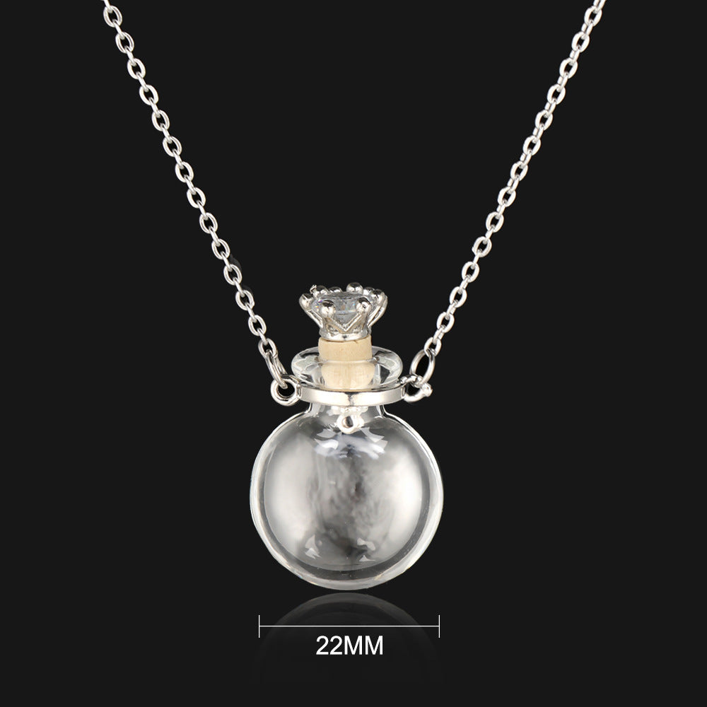 Glass Bottle Pendant Necklace – Geometric Titanium Steel Chain | 10 Styles
